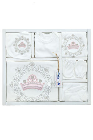 Kız Bebek İşlemeli Taçlı Hastane Çıkışı 10 Lu Yenidoğan Set STL4884