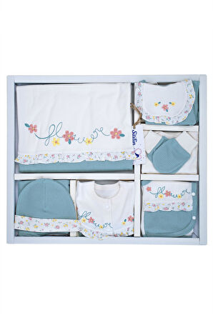 Kız Bebek Natural Yeşil İşlemeli süslü Lüks 10 Lu Hastane Çıkışı Set STL6064