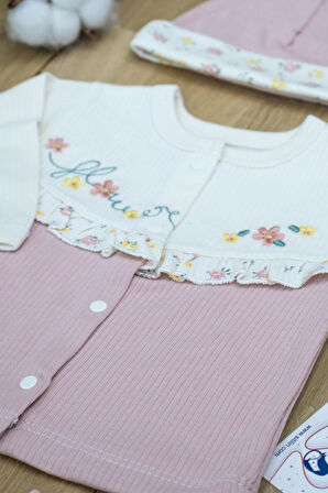 Kız Bebek Natural Pembe İşlemeli süslü Lüks 10 Lu Hastane Çıkışı Set STL6065