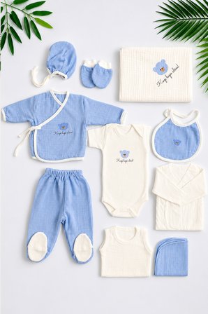 Erkek Bebek Yenidoğan Müslin % 100 Pamuk Natural Müslin 10’lu Lüks Hastane Çıkışı Hediyesi STL7222