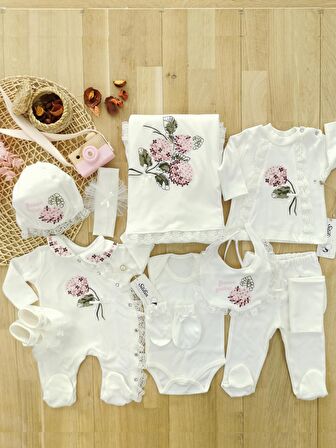 Kız Bebek Natural 10 Lu Hastane Çıkışı Kanaviçe Çiçek Desen STL4576