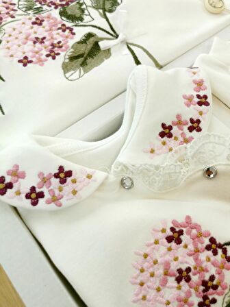 Kız Bebek Natural 10 Lu Hastane Çıkışı Kanaviçe Çiçek Desen STL4576