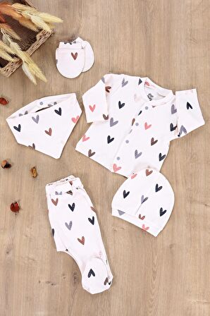 Kız Erkek Bebek Natural Pamuk Kumaş 5 Li Hastane Çıkışı Yenidoğan Set STL6608