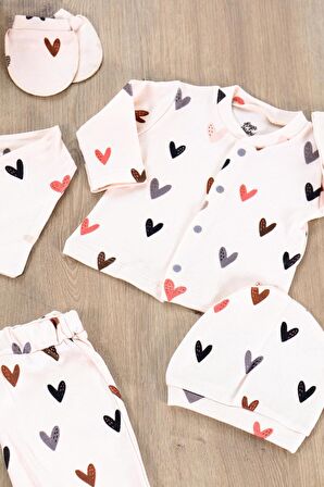 Kız Erkek Bebek Natural Pamuk Kumaş 5 Li Hastane Çıkışı Yenidoğan Set STL6608