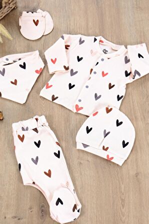 Kız Erkek Bebek Natural Pamuk Kumaş 5 Li Hastane Çıkışı Yenidoğan Set STL6608