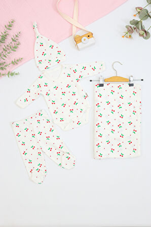 Kız Bebek Beyaz Çiçek 4 Lü Battaniyeli Hastane Çıkışı Seti STL7108