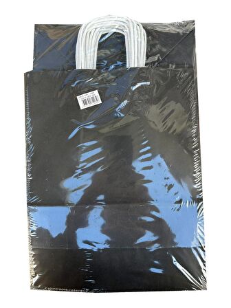 Büküm Saplı Kraft Kağıt Çanta Karton Hediyelik Poşet Torba - Siyah - 18x24 Cm. - 25 Adetlik 2 Paket