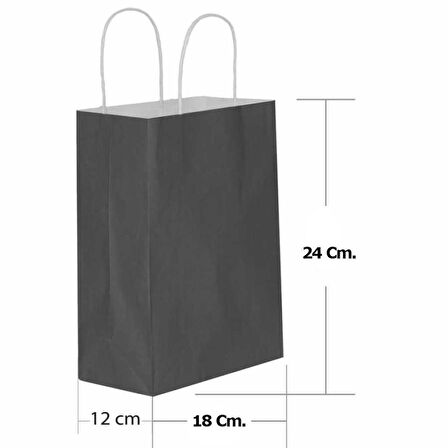Büküm Saplı Kraft Kağıt Çanta Karton Hediyelik Poşet Torba - Siyah - 18x24 Cm. - 25 Adetlik 2 Paket