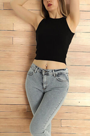 Bisiklet Yaka Halter Fitilli Kolsuz Likralı Bady Bluz Atlet Ürün Uzunluğu 48 cm. STD Beden dir.