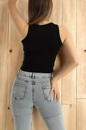 Bisiklet Yaka Halter Fitilli Kolsuz Likralı Bady Bluz Atlet Ürün Uzunluğu 48 cm. STD Beden dir.