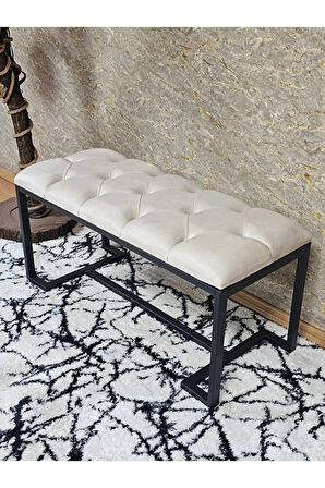 Siyah Boyalı - L - Ayaklı 100 cm x 38 cm Oturak - Bench - Makyaj Taburesi - Makyaj Oturak Krem Renk 100 x 40 Boyut/Ebat