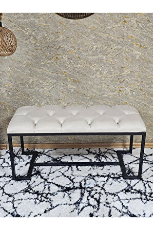 Siyah Boyalı - L - Ayaklı 100 cm x 38 cm Oturak - Bench - Makyaj Taburesi - Makyaj Oturak Krem Renk 100 x 40 Boyut/Ebat