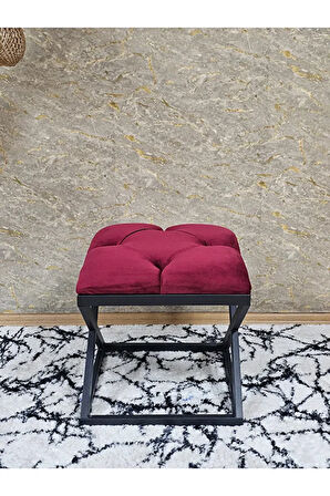Siyah Boyalı 45 cm x 45 cm Çaprazlı Puf Bench Oturak Bordo Renk 45 x 45 Boyut/Ebat