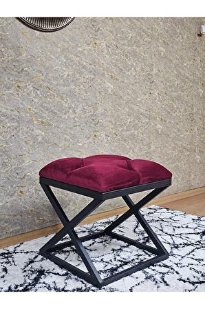Siyah Boyalı 45 cm x 45 cm Çaprazlı Puf Bench Oturak Bordo Renk 45 x 45 Boyut/Ebat