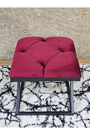Siyah Boyalı 45 cm x 45 cm Çaprazlı Puf Bench Oturak Bordo Renk 45 x 45 Boyut/Ebat