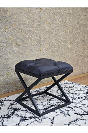 Siyah Boyalı 45 cm x 45 cm Çaprazlı Puf Bench Oturak Füme Renk 45 x 45 Boyut/Ebat