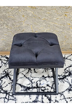 Siyah Boyalı 45 cm x 45 cm Çaprazlı Puf Bench Oturak Füme Renk 45 x 45 Boyut/Ebat