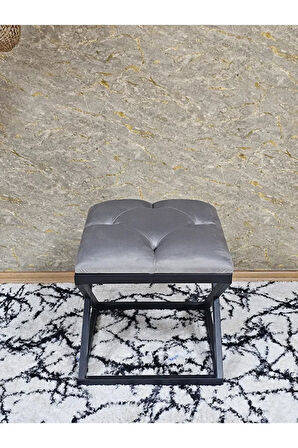 Siyah Boyalı 45 cm x 45 cm Çaprazlı Puf Bench Oturak Gri Renk 45 x 45 Boyut/Ebat