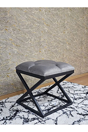 Siyah Boyalı 45 cm x 45 cm Çaprazlı Puf Bench Oturak Gri Renk 45 x 45 Boyut/Ebat