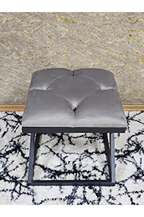 Siyah Boyalı 45 cm x 45 cm Çaprazlı Puf Bench Oturak Gri Renk 45 x 45 Boyut/Ebat