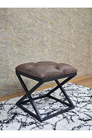 Siyah Boyalı 45 cm x 45 cm Çaprazlı Puf Bench Oturak Kahverengi Renk 45 x 45 Boyut/Ebat