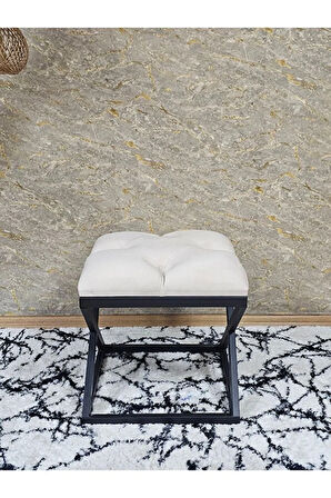 Siyah Boyalı 45 cm x 45 cm Çaprazlı Puf Bench Oturak Krem Renk 45 x 45 Boyut/Ebat