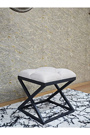 Siyah Boyalı 45 cm x 45 cm Çaprazlı Puf Bench Oturak Krem Renk 45 x 45 Boyut/Ebat