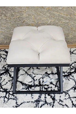Siyah Boyalı 45 cm x 45 cm Çaprazlı Puf Bench Oturak Krem Renk 45 x 45 Boyut/Ebat