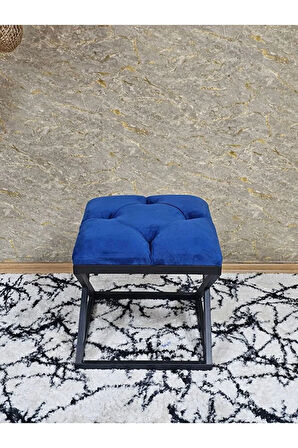 Siyah Boyalı 45 cm x 45 cm Çaprazlı Puf Bench Oturak Mavi Renk 45 x 45 Boyut/Ebat