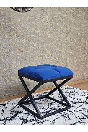 Siyah Boyalı 45 cm x 45 cm Çaprazlı Puf Bench Oturak Mavi Renk 45 x 45 Boyut/Ebat