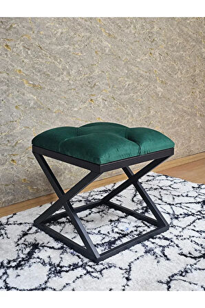 Siyah Boyalı 45 cm x 45 cm Çaprazlı Puf Bench Oturak Yeşil Renk 45 x 45 Boyut/Ebat