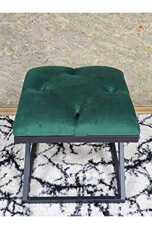 Siyah Boyalı 45 cm x 45 cm Çaprazlı Puf Bench Oturak Yeşil Renk 45 x 45 Boyut/Ebat