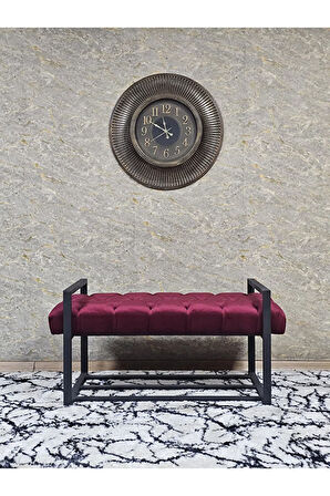 Siyah Boyalı Metal 80 cm Puf Bench - Antre Puf - Hol Bench - Puf - Oturak - Bench Bordo Renk 90 x 45 Boyut/Ebat