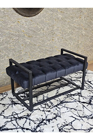 Siyah Boyalı Metal 80 cm Puf Bench - Antre Puf - Hol Bench - Puf - Oturak - Bench Füme Renk 90 x 45 Boyut/Ebat