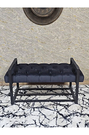 Siyah Boyalı Metal 80 cm Puf Bench - Antre Puf - Hol Bench - Puf - Oturak - Bench Füme Renk 90 x 45 Boyut/Ebat