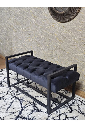 Siyah Boyalı Metal 80 cm Puf Bench - Antre Puf - Hol Bench - Puf - Oturak - Bench Füme Renk 90 x 45 Boyut/Ebat