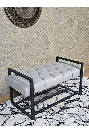Siyah Boyalı Metal 80 cm Puf Bench - Antre Puf - Hol Bench - Puf - Oturak - Bench Gri Renk 90 x 45 Boyut/Ebat