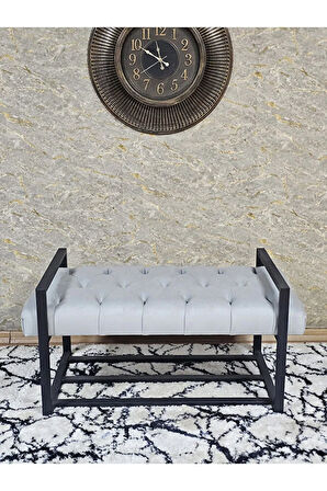 Siyah Boyalı Metal 80 cm Puf Bench - Antre Puf - Hol Bench - Puf - Oturak - Bench Gri Renk 90 x 45 Boyut/Ebat