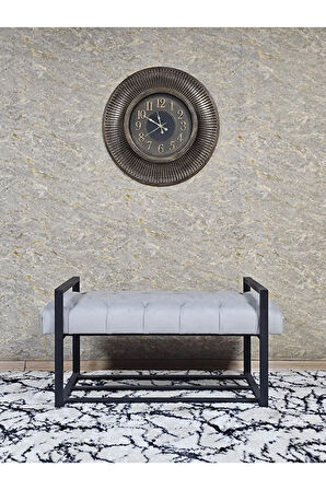 Siyah Boyalı Metal 80 cm Puf Bench - Antre Puf - Hol Bench - Puf - Oturak - Bench Gri Renk 90 x 45 Boyut/Ebat