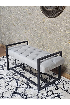 Siyah Boyalı Metal 80 cm Puf Bench - Antre Puf - Hol Bench - Puf - Oturak - Bench Gri Renk 90 x 45 Boyut/Ebat