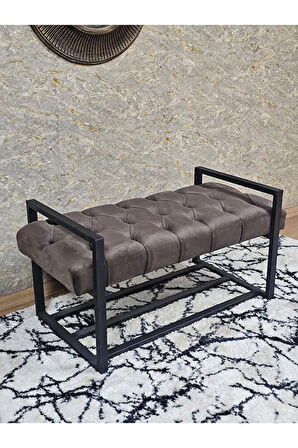 Siyah Boyalı Metal 80 cm Puf Bench - Antre Puf - Hol Bench - Puf - Oturak - Bench Kahverengi Renk 90 x 45 Boyut/Ebat