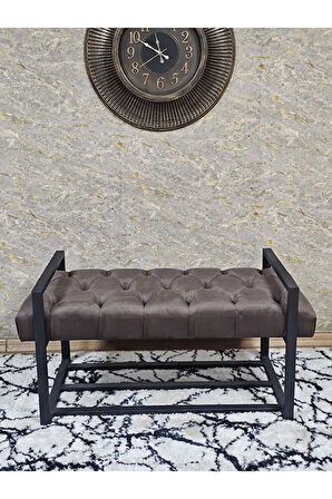 Siyah Boyalı Metal 80 cm Puf Bench - Antre Puf - Hol Bench - Puf - Oturak - Bench Kahverengi Renk 90 x 45 Boyut/Ebat