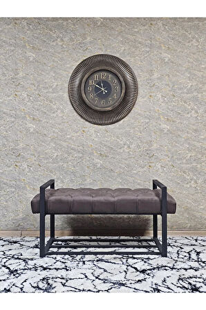 Siyah Boyalı Metal 80 cm Puf Bench - Antre Puf - Hol Bench - Puf - Oturak - Bench Kahverengi Renk 90 x 45 Boyut/Ebat