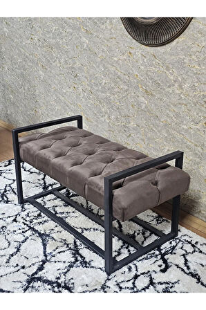 Siyah Boyalı Metal 80 cm Puf Bench - Antre Puf - Hol Bench - Puf - Oturak - Bench Kahverengi Renk 90 x 45 Boyut/Ebat