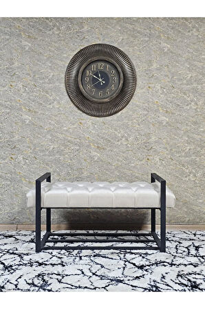 Siyah Boyalı Metal 80 cm Puf Bench - Antre Puf - Hol Bench - Puf - Oturak - Bench Krem Renk 90 x 45 Boyut/Ebat