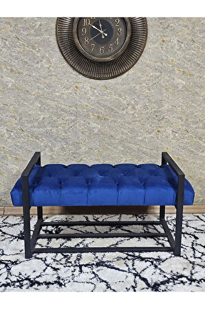 Siyah Boyalı Metal 80 cm Puf Bench - Antre Puf - Hol Bench - Puf - Oturak - Bench Mavi Renk 90 x 45 Boyut/Ebat