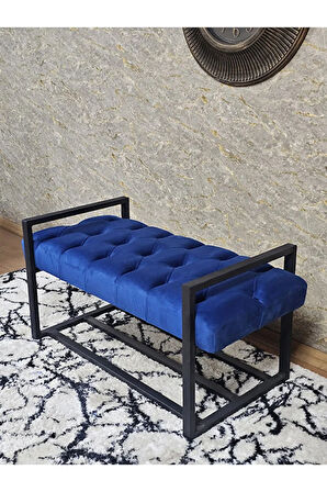 Siyah Boyalı Metal 80 cm Puf Bench - Antre Puf - Hol Bench - Puf - Oturak - Bench Mavi Renk 90 x 45 Boyut/Ebat