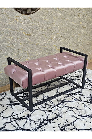 Siyah Boyalı Metal 80 cm Puf Bench - Antre Puf - Hol Bench - Puf - Oturak - Bench Pembe Renk 90 x 45 Boyut/Ebat
