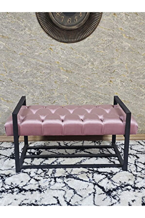 Siyah Boyalı Metal 80 cm Puf Bench - Antre Puf - Hol Bench - Puf - Oturak - Bench Pembe Renk 90 x 45 Boyut/Ebat