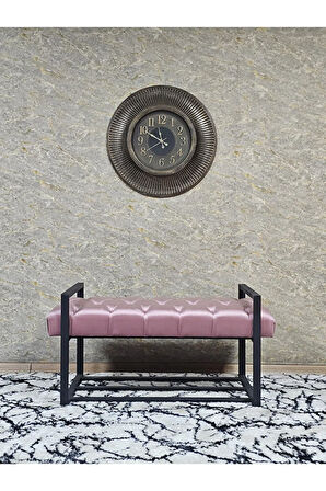 Siyah Boyalı Metal 80 cm Puf Bench - Antre Puf - Hol Bench - Puf - Oturak - Bench Pembe Renk 90 x 45 Boyut/Ebat
